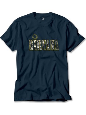 Nirvana Logo ve Yazı Lacivert Tişört Liyada