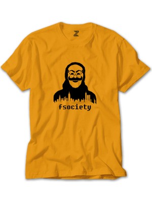 Mr.robot Fsociety Mask Sarı Tişört Liyada