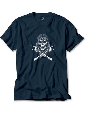 Kovboy Rock N Roll Skull Lacivert Tişört Liyada
