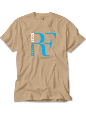 Roger Federer Blue Logo Krem Tişört Liyada