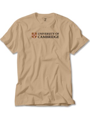 University Of Cambridge Logo Text Krem Tişört Liyada