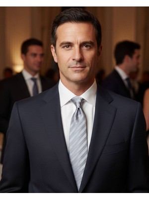 1001 Kravat Gümüş Rengi Çizgili 8 cm Genişliğinde Ipek Kravat