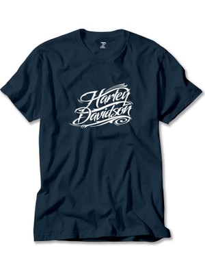 Harley Chopper Typography Lacivert Tişört Liyada