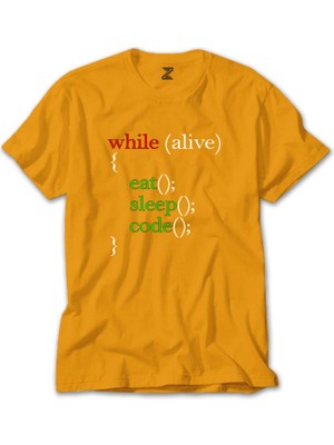 Eat Sleep Code Yazılımcı Sarı Tişört Liyada