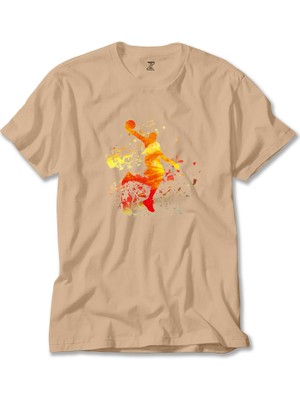 Basketball Fire Silhouette Krem Tişört Liyada