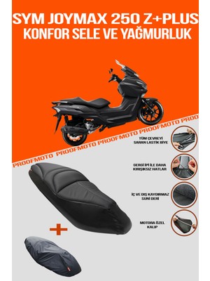 PROOFMOTO SYM JOYMAX 250 Z PLUS Konfor Sele ve Yağmurluk Kılıf Suni Deri Kaymaya Dayanıklı