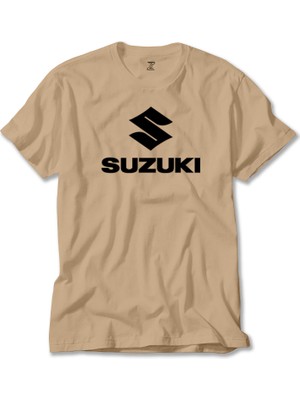 Suzuki Logo Text Black Krem Tişört Liyada