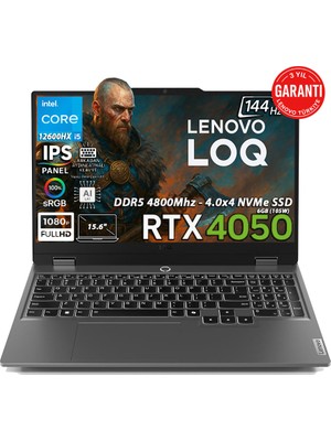 Lenovo LOQ 15IAX9 Intel Core i5-12600HX 12GB 1TB SSD GeForce RTX 4050 6GB (105W) 15.6" FHD IPS Panel 144Hz Freedos Taşınabilir Bilgisayar 83GS00PFTR