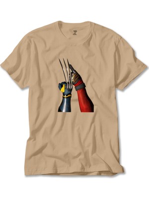 Deadpool Wolverine Poster Krem Tişört Liyada