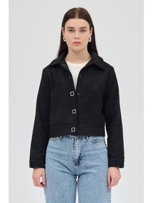 Rays Siyah Kısa Astarlı Kaşe Kadın Ceket 3055A
