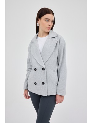 Rays Gri Kruvaze Yaka Çift Düğmeli Kaşe Kadın Ceket 8069A
