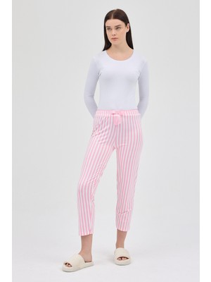 Rays Pembe Çizgi Desenli Lastik Bel Kadın Pijama Altı 4527
