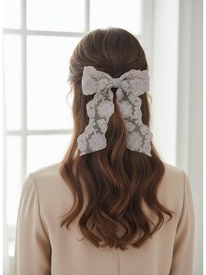 Toka Delisi El Yapımı Romantik Kadın Dantel Mor Gri Fiyonk Toka, Otomatik Klipsli Saç Tokası, Kadin Toka