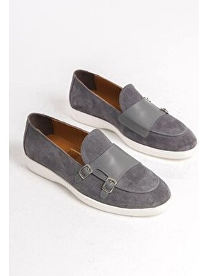 Mubiano Hakiki Deri MBKRY105-GR Erkek Toka Detay Gri Loafer