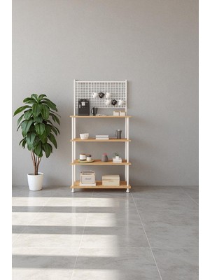 Mobitopya Çevir Kur A.çam Bd, 4 Raflı Kahve Köşesi Dolabı, Mutfak Standı, Mutfak Düzenleyici 71*170*35 cm