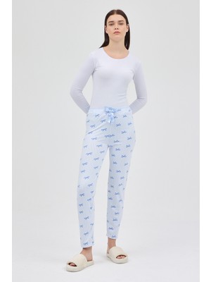 Rays Mavi Fiyonk Desenli Lastik Bel Kadın Pijama Altı 4528