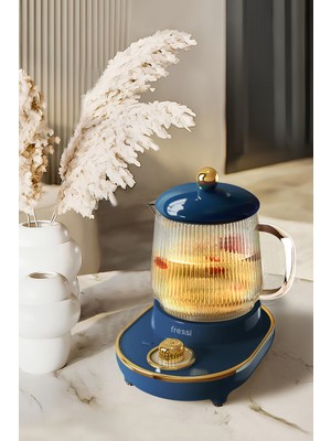 Fressi YSB-GC03 Venice Lacivert 600ml Elektrikli Çok Fonksiyonlu Cam Su Isıtıcısı Kettle Bitki Çayı Makinesi