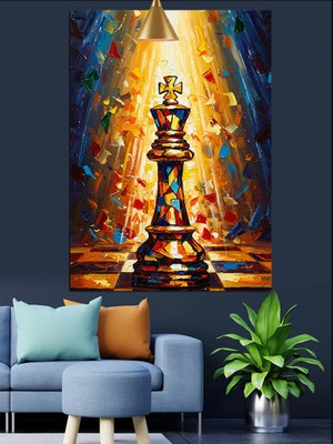 Karizma Tablo Satranç Tahtasında Durmuş Büyük Bir Şah Dekoratif Kanvas - Mdf Ahşap Tablo