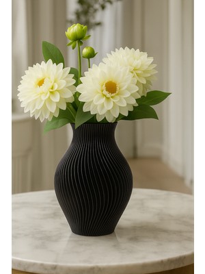 Modern Ribbed Dekoratif Vazo (Seramik Görünümlü)