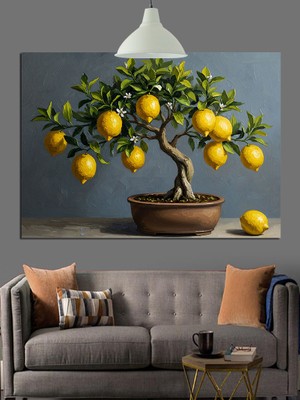 Karizma Tablo Limon Ağacı Küçük Bonsai Dekoratif Kanvas - Mdf Ahşap Tablo
