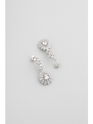 So CHIC Düğün Çiçeği 18 Ayar Beyaz Altın Kaplama Gümüş Sallantılı Küpe