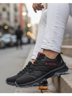 Homiro Erkek Su Geçirmez Poli Taban Fuspedli Spor Ayakkabı - Siyah Kırmızı