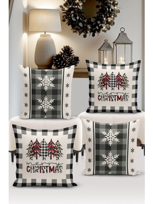 Bertille Home Yılbaşı Serisi Çift Tarafı Dijital Baskılı  4'lü Kırlent Kılıfı Seti (Christmas Noel Cushion Cover)