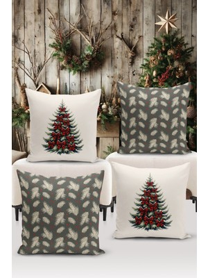 Bertille Home Yılbaşı Serisi Çift Tarafı Dijital Baskılı  4'lü Kırlent Kılıfı Seti (Christmas Noel Cushion Cover)