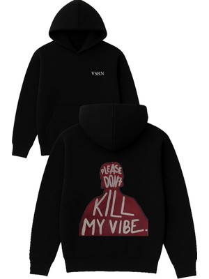 Dont Please Tasarım Baskılı Oversize Siyah Kapüşonlu Sweatshirt
