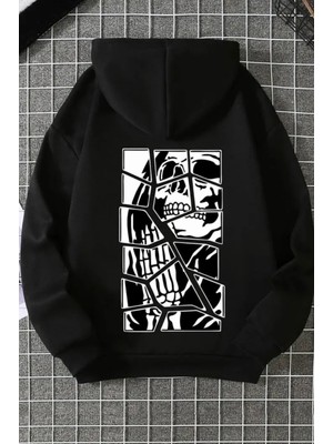 Amor Man Büyük Beden Özel Tasarım Kapüşonlu Skull Cracked Sırt Baskılı Süper Oversize Erkek Sweatshırt