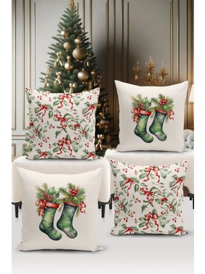 Bertille Home Yılbaşı Serisi Çift Tarafı Dijital Baskılı  4'lü Kırlent Kılıfı Seti (Christmas Noel Cushion Cover)