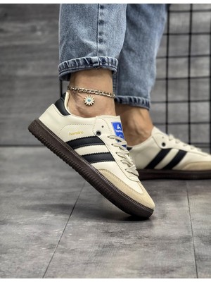 Homiro Bağcıklı Unisex Spor Sneaker Ayakkabı-Bej-Siyah