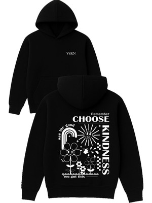 Remember Choose Tasarım Baskılı Oversize Siyah Kapüşonlu Sweatshirt