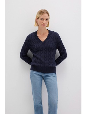 Mavi Kadın Ipek Karışımlı V Yaka Lacivert Kazak 1710720-89101