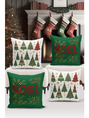 Bertille Home Yılbaşı Serisi Çift Tarafı Dijital Baskılı  4'lü Kırlent Kılıfı Seti (Christmas Noel Cushion Cover)