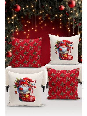 Bertille Home Yılbaşı Serisi Çift Tarafı Dijital Baskılı  4'lü Kırlent Kılıfı Seti (Christmas Noel Cushion Cover)