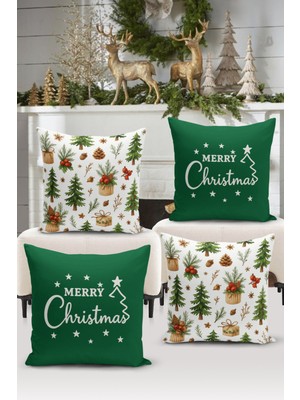 Bertille Home Yılbaşı Serisi Çift Tarafı Dijital Baskılı  4'lü Kırlent Kılıfı Seti (Christmas Noel Cushion Cover)