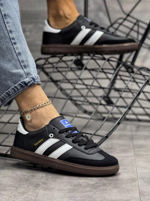 Homiro Bağcıklı Unisex Spor Sneaker Ayakkabı-Siyah-Beyaz