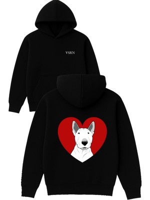 Kalp Içinde Köpek Tasarım Baskılı Oversize Siyah Kapüşonlu Sweatshirt