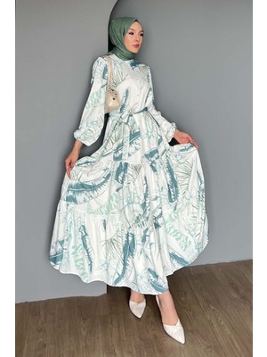 Hiccup Kadın Bdart Düğmeli ve Kuşak Detaylı Bisiklet Yaka Maxi Elbise Çam Yeşili