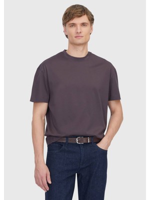 Ramsey Mürdüm Düz Bisiklet Yaka %100 Pamuk T-Shirt