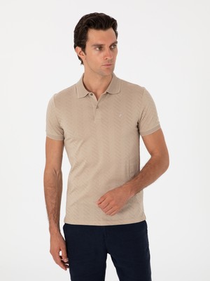 Cacharel Erkek Vizon Slim Fit Desenli Polo Yaka T-Shirt 50300721-VR052