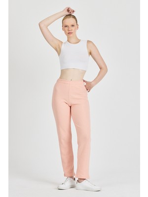 Mmetalic Kadın Yavruağzı Yüksek Bel Fitilli Bol Paça Günlük Ince Eşofman Altı Pijama