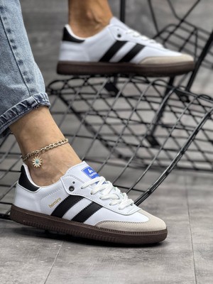 Homiro Bağcıklı Unisex Spor Sneaker Ayakkabı-Beyaz-Siyah