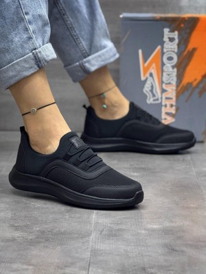 Homiro Unisex Fuspetli Triko Ortopedik Faylon Taban Spor Ayakkabı-Siyah