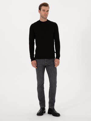 Cacharel Erkek Siyah Slim Fit %100 Pamuk Çeyrek Balıkçı Yaka Triko Kazak 50318950-VR046
