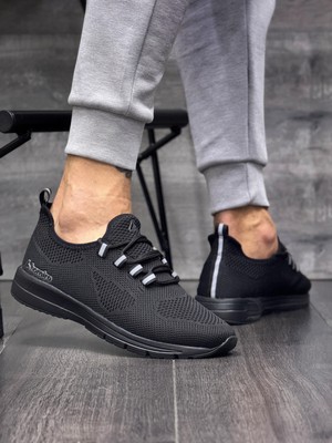 Homiro Bağcıklı Triko Phylon Taban Spor Ayakkabı-Siyah-Kömür