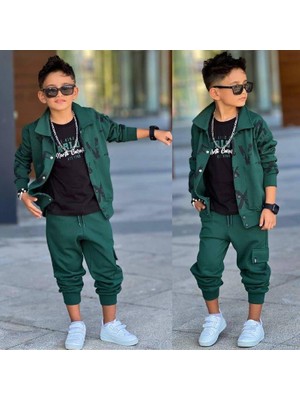 Rapapa Erkek Çocuk Yeşil Eşofman Takımı – Baskılı Fermuarlı Üst ve Jogger Alt 60290