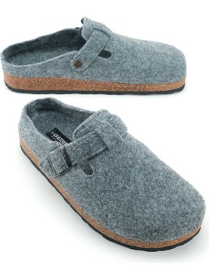 Gezer Erkek Kışlık Keçe Mantar Taban Tek Toka Ayarlanabilir Rahat Taban Ev Bahçe Terlik