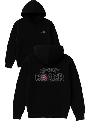Vsrn Archery Coach Tasarım Baskılı Oversize Siyah Kapüşonlu Sweatshirt